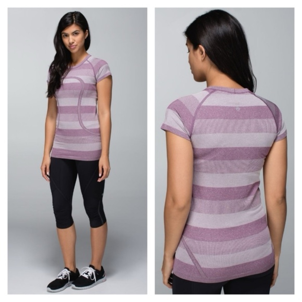 lululemon athletica Purple and Gray Striped Short Sleeve Tee